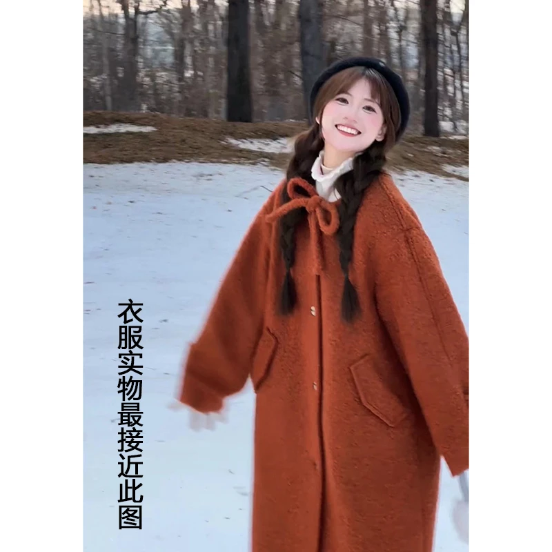 圈圈羊毛包裹感圣诞新年战衣呢大衣外套女