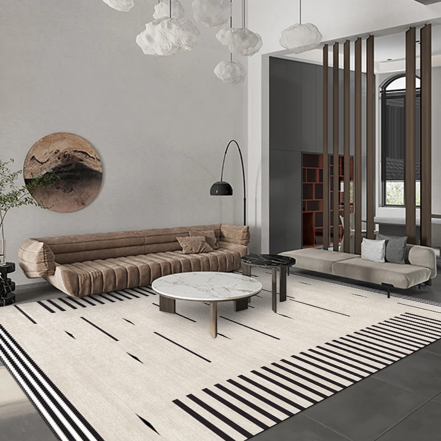 （黑白）比利时免圈绒地毯客厅免五防地毯百搭好打理地毯简约地毯