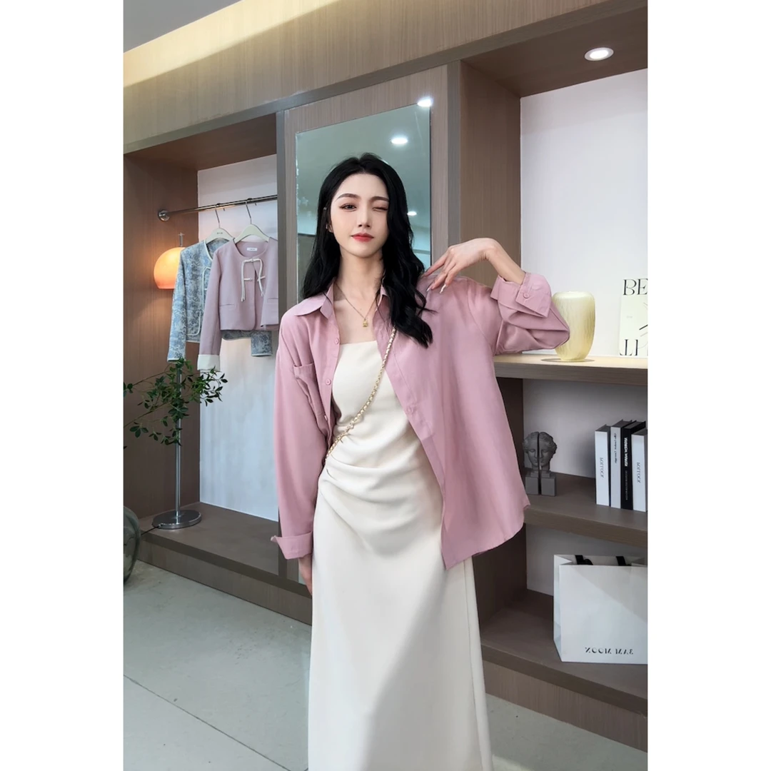 2024夏季新款女装【长款衬衫吊带裙套装】两件套设计感