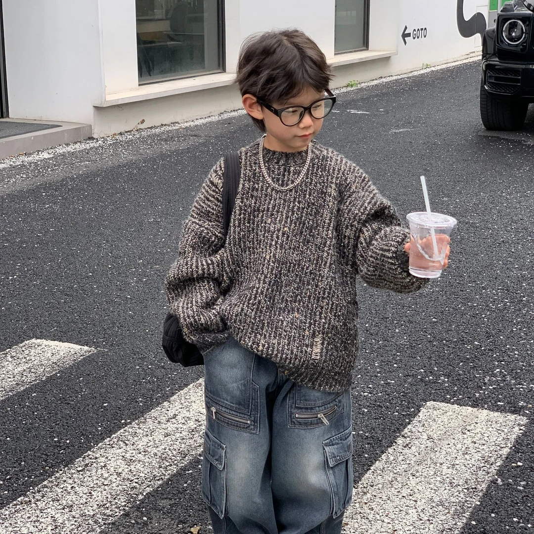 2024年冬季新款毛衣复古美式阔版调性摆脱路人感设计师款儿童毛衣
