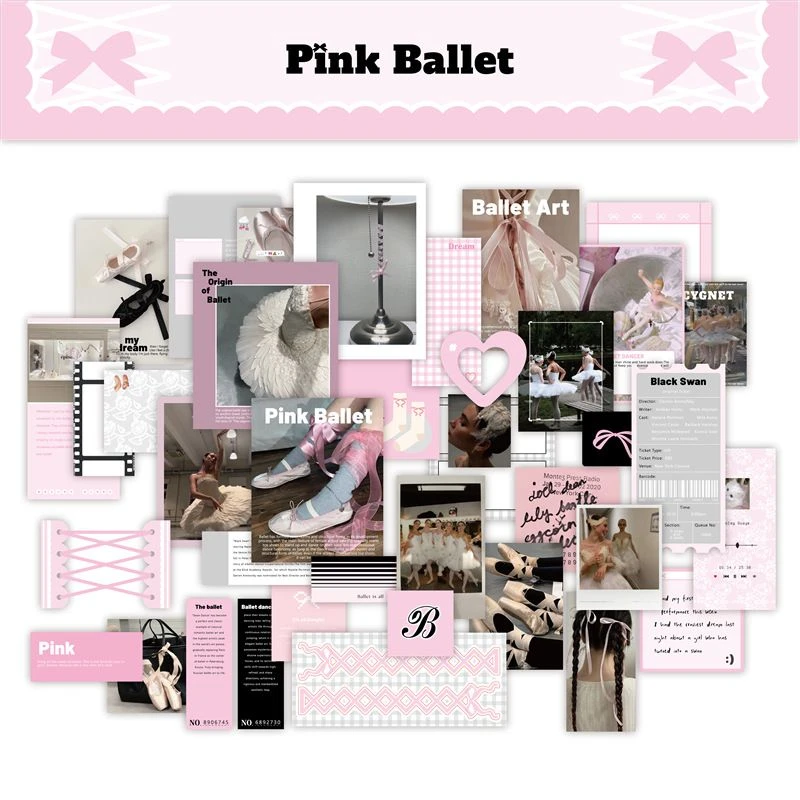 原创PinkBallet贴纸包蕾丝芭蕾风手账装饰拼贴素材少女心拍照出卡