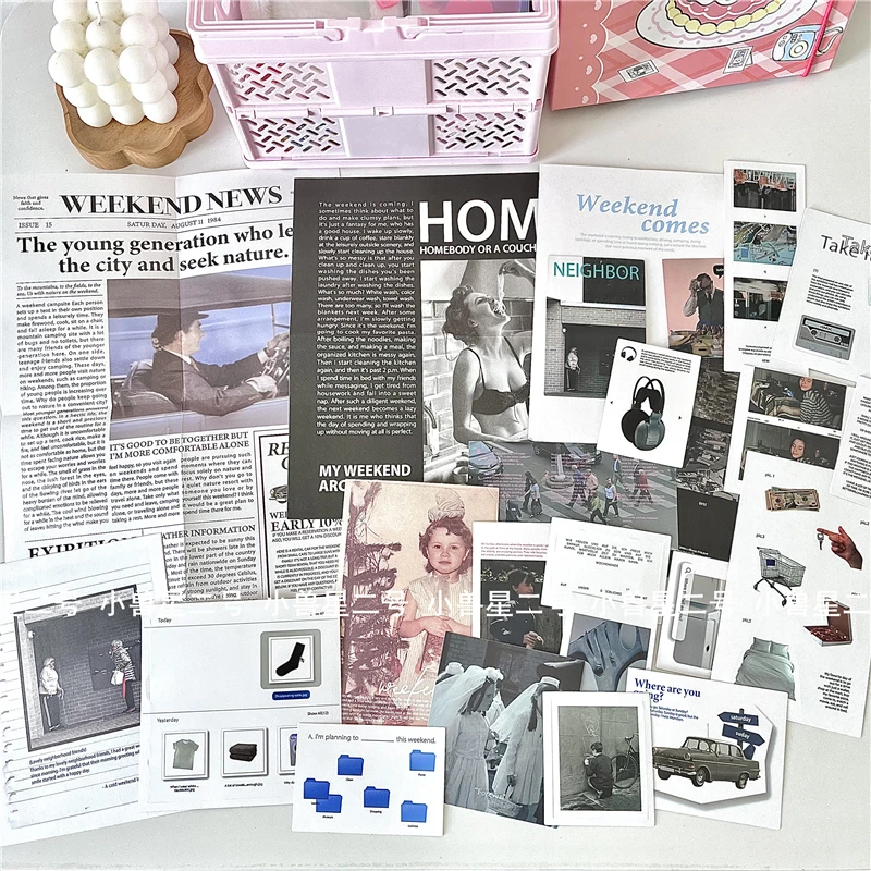 韩国同OAB人物202hosil杂志风景复古报纸风手账装饰素材拼贴纸包