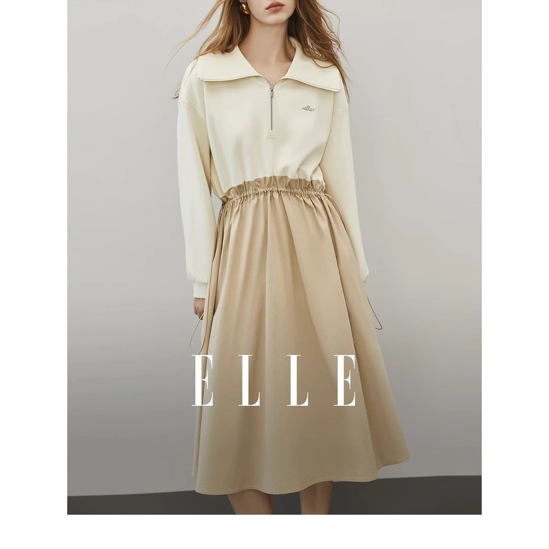 ELLE美拉德高档连衣裙女2023秋装新款洋气休闲高级感裙子-EL35340