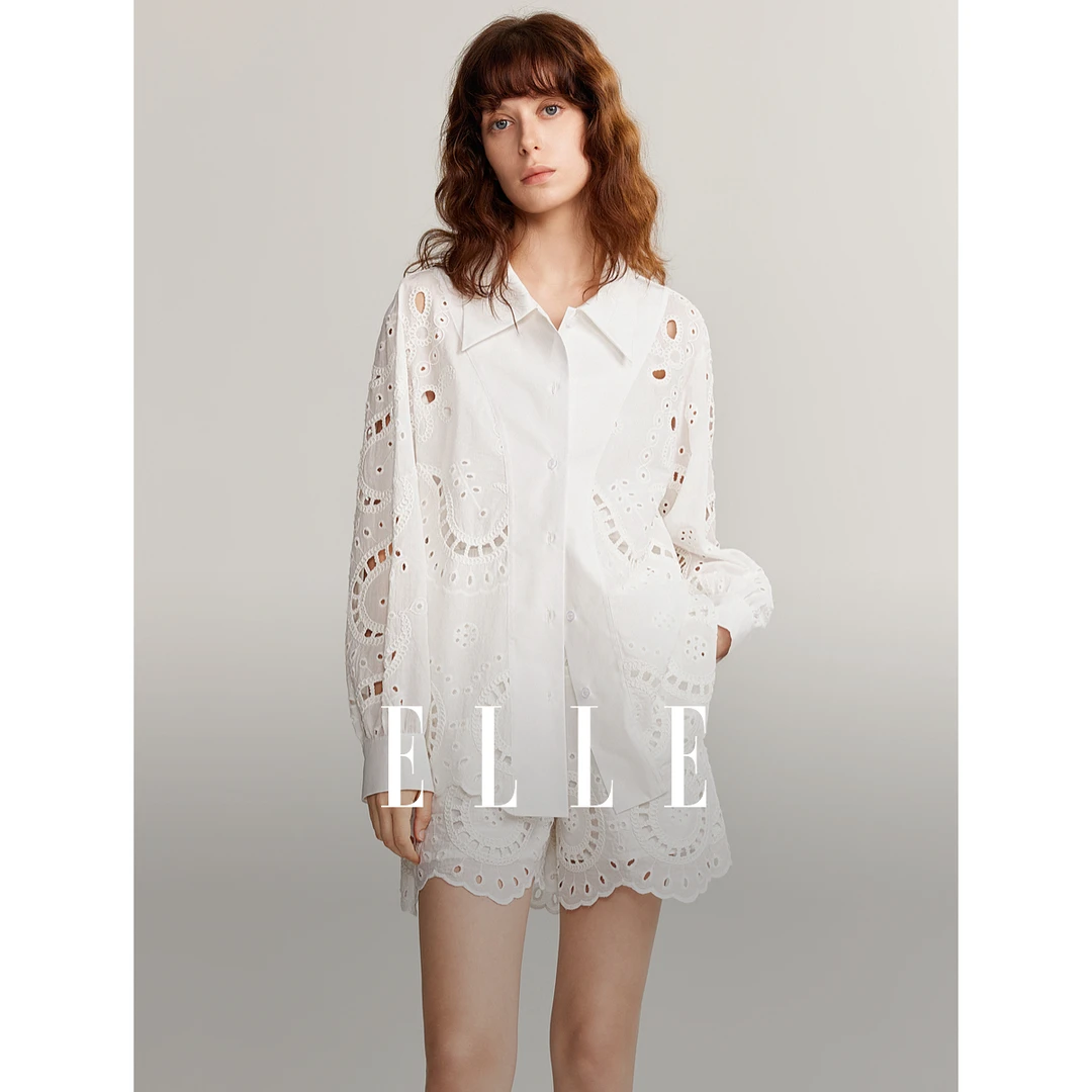 ELLE气质镂空法式衬衫2025春季新款高贵上衣长袖时尚百搭EC48742