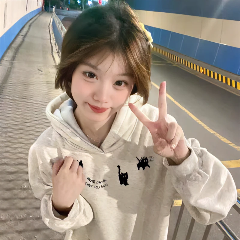 纯棉银狐绒连帽卫衣女2025新款爆款秋冬加绒加厚宽松灰色慵懒外套