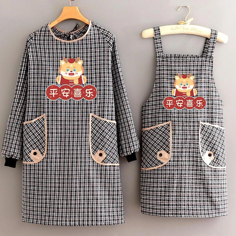 长袖厨房做饭围裙家用龙年卡通罩衣工作上班喜庆男女大人围腰定制