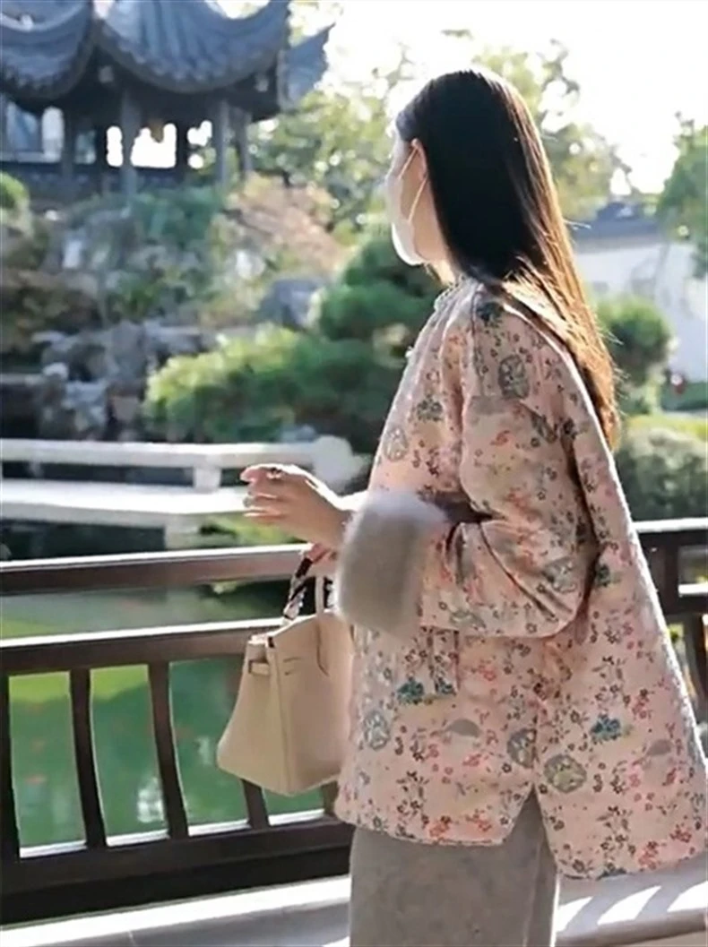 新中式国风棉服小香风棉袄国风碎花夹棉外套秋冬上衣2025冬季新款