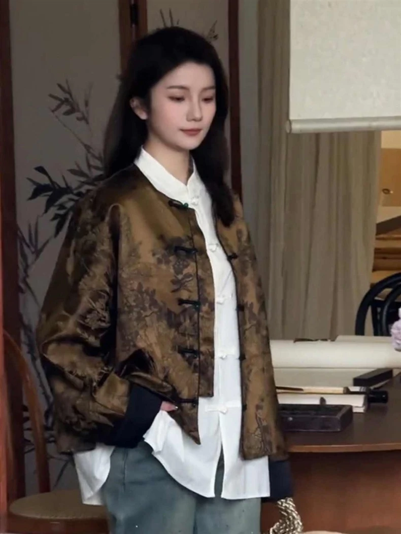 新中式唐装中国风咖色个性外套女2025新款春季小个子禅意高端上衣