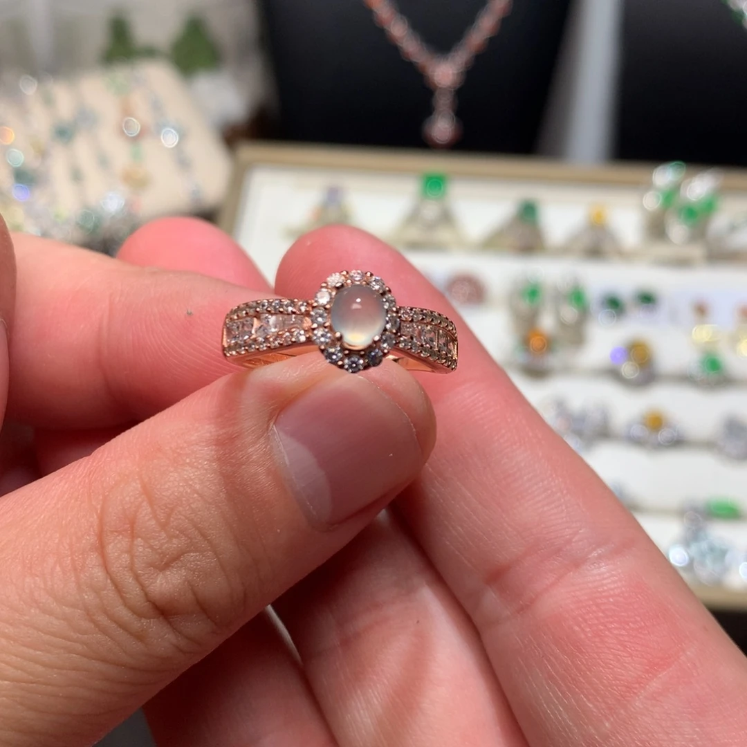 翡翠耳饰银S925镶嵌天然翡翠戒指