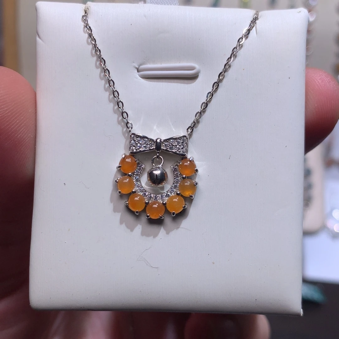 翡翠颈饰银S925镶嵌天然翡翠项链