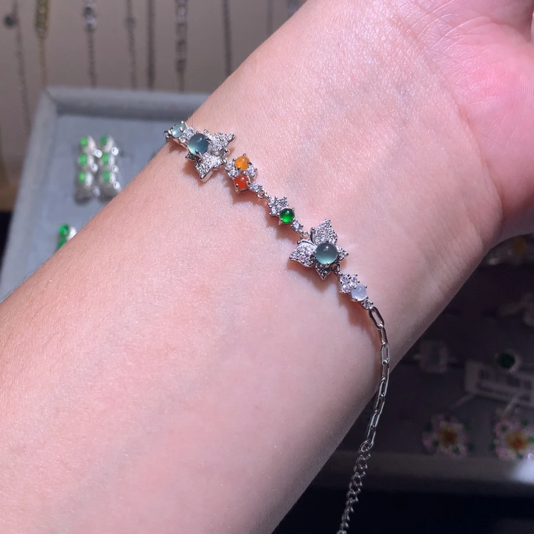 翡翠颈饰银S925镶嵌天然翡翠手链