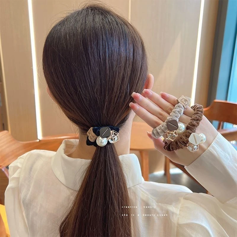 网红丝绒仿珠小肠毛毛发圈头绳橡皮筋女扎头发马尾发绳