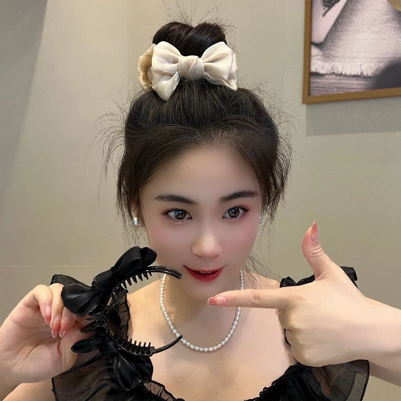 网红蝴蝶结头饰丸子头抓夹高J感发卡女2023新款后脑勺布艺