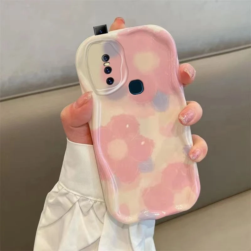 适用于VIVOS1手机壳奶油亮面vivo s1全包镜头软硅胶防摔波浪纹女