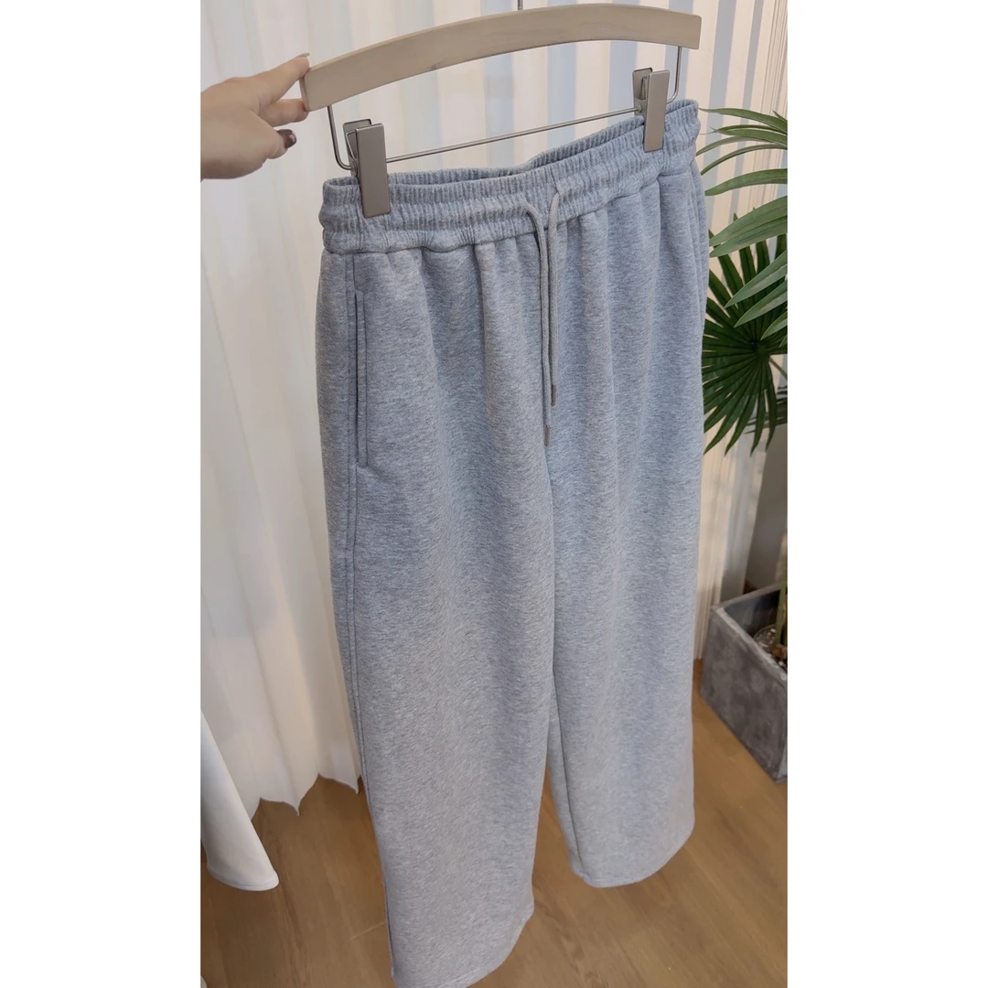 秋冬时尚休闲百搭加绒加厚灰色裤子宽松