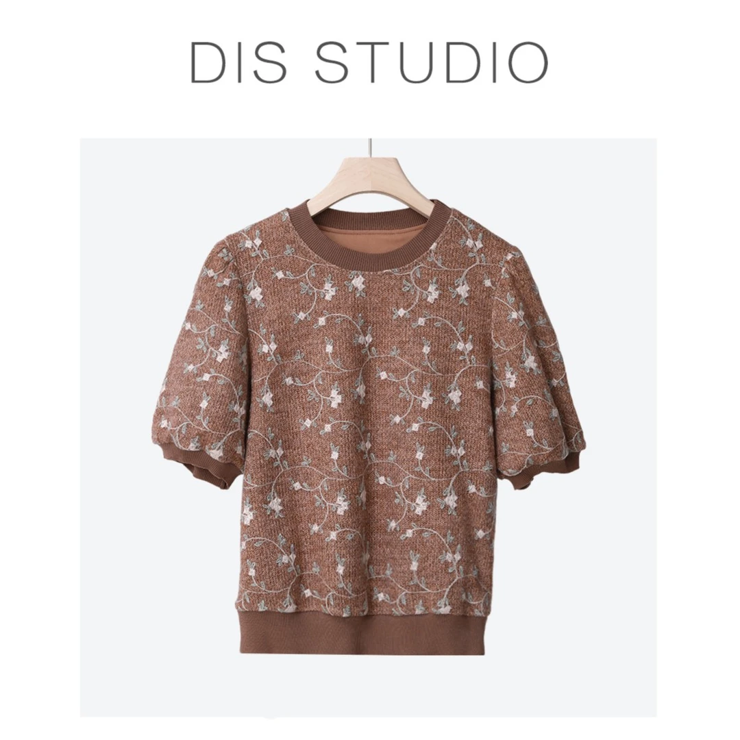 【DIS 现货】【秋日花藤】复古刺绣碎花圆领泡泡袖针织衫Z523Y05222