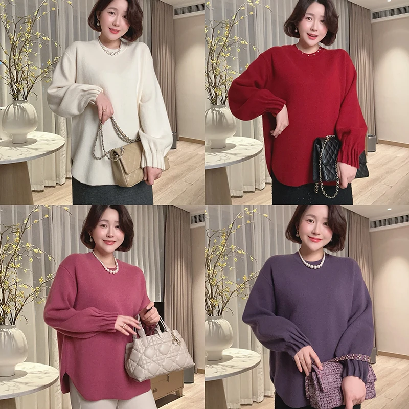 【DIS 现货】【纤云弄巧】冬季圆领收褶袖口长袖针织衫Z524X21191