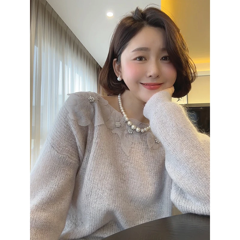 【DIS 清仓】【花边蜜语】宽松显瘦立体花朵长袖针织衫Z524Z16760