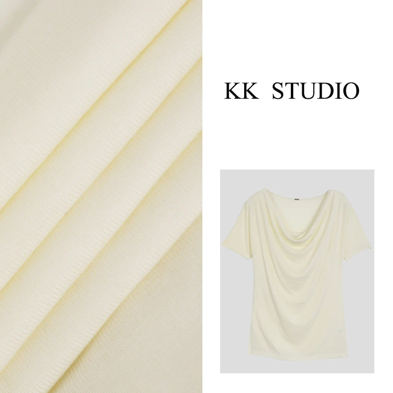 淇老板KK Studio“荡领小衫”时尚百搭醋酸莱赛尔荡领螺纹上衣8206