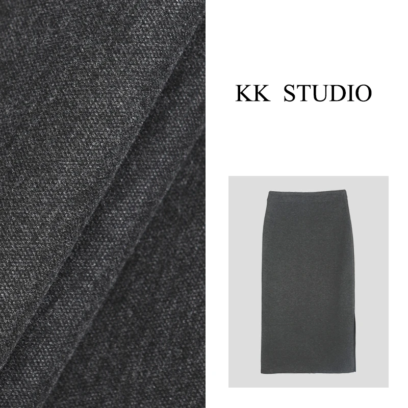 淇老板KK Studio秋冬新款侧开叉简约显瘦直筒半身裙中长款8693