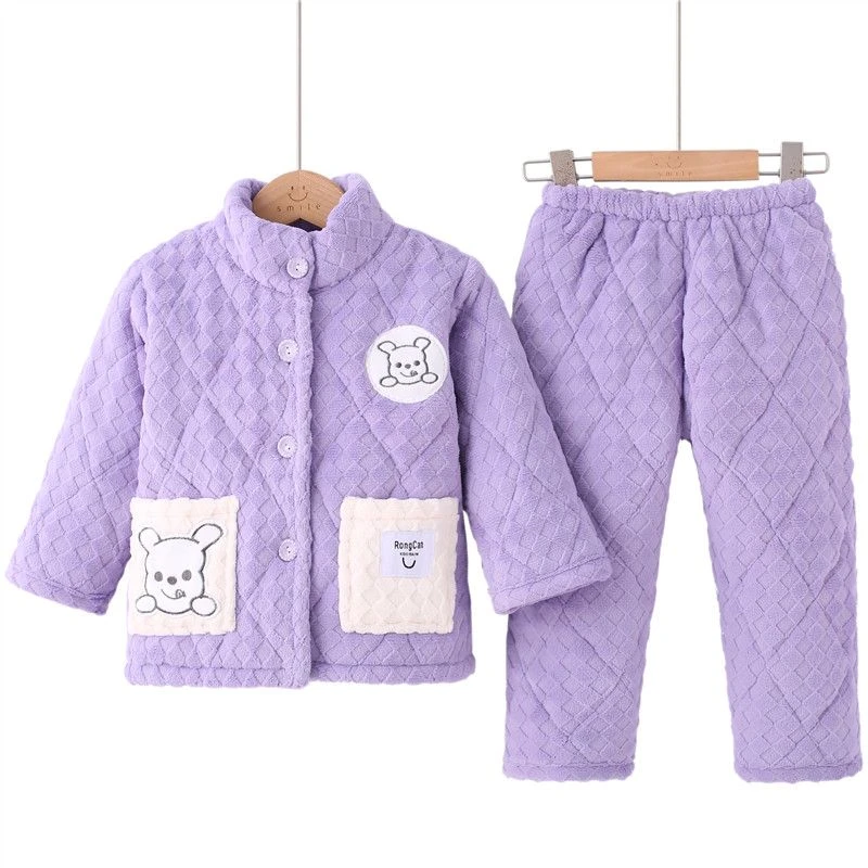 冬季女童珊瑚绒睡衣加厚儿童中大童女孩夹棉套装宝宝法兰绒家居服