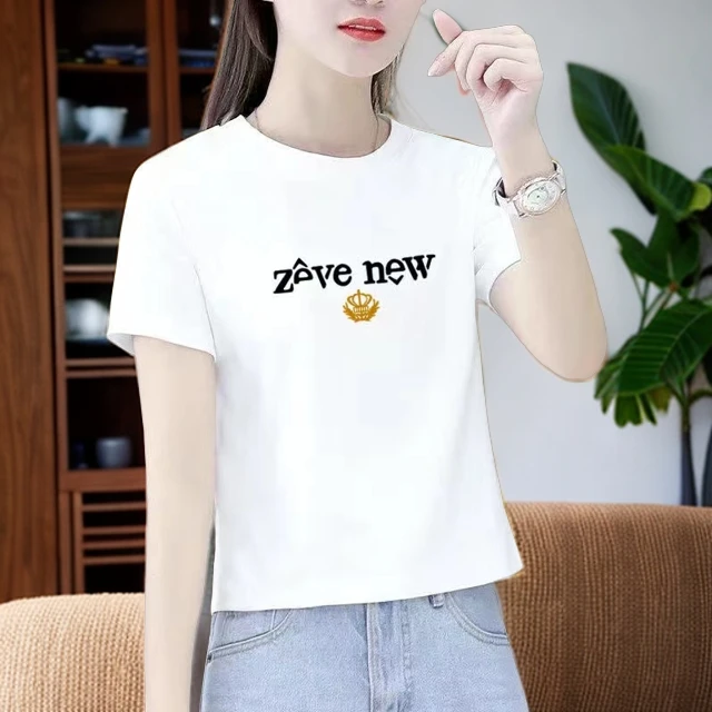 纯棉短袖T恤短款上衣韩版短袖宽松夏季女士矮个子高腰百搭洋气