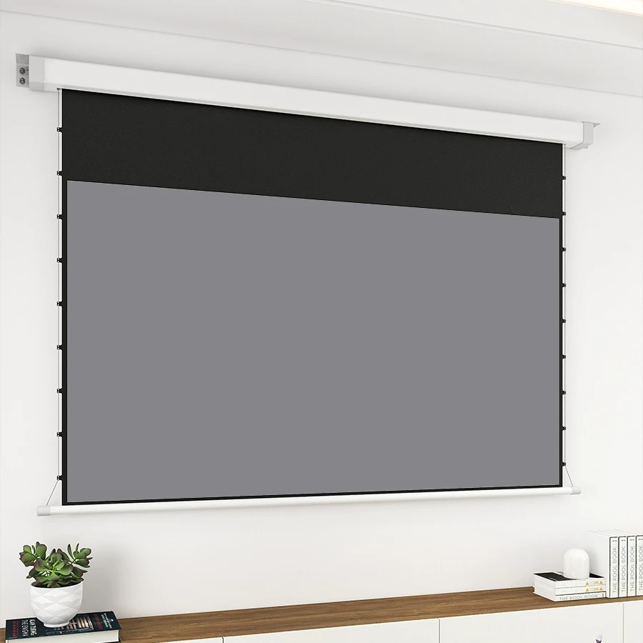 电动四方盒升降拉线幕布外挂家用8K高清投影幕布智能遥控调节