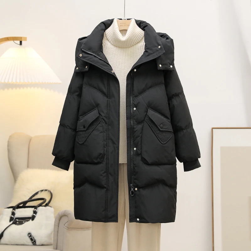 【帽子可以拆卸】2025新款棉服女中长款宽松韩版冬季加厚棉衣外套潮