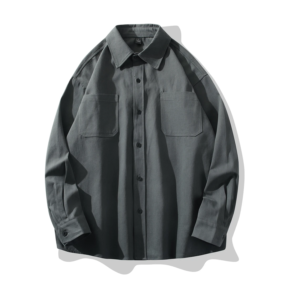 纯棉加厚衬衫男士长袖春秋季纯色学生百搭日系宽松休闲衬衣服外套