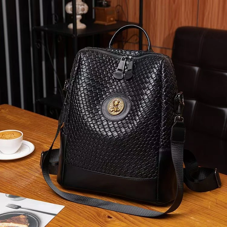 双肩包女2024新款潮时尚韩版百搭大容量软皮休闲旅行包女通勤背包