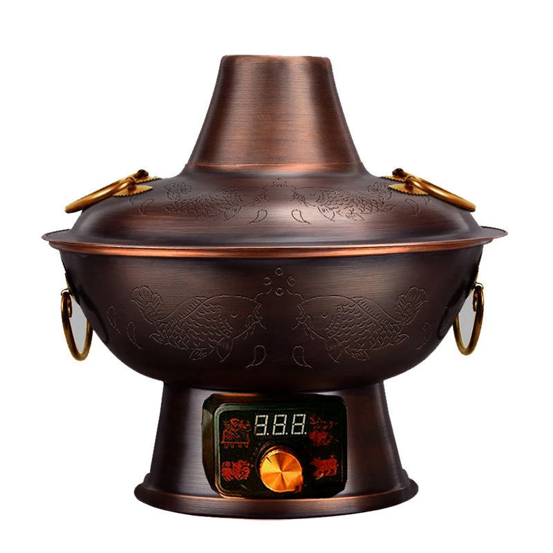 厂家批发纯紫铜电碳两用火锅炉鸳鸯老式老北京铜火锅商用家用铜锅