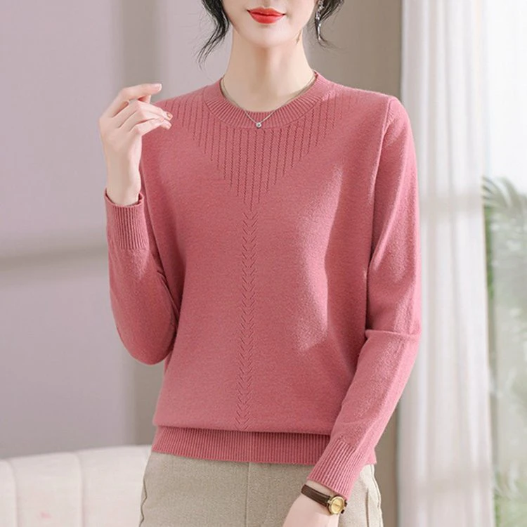 针织衫秋冬中年圆领宽松时尚百搭套头长袖针织衫2489