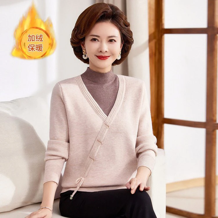 【加绒】冬款中老年妈妈装洋气高雅端庄半高领保暖加厚毛衣24251