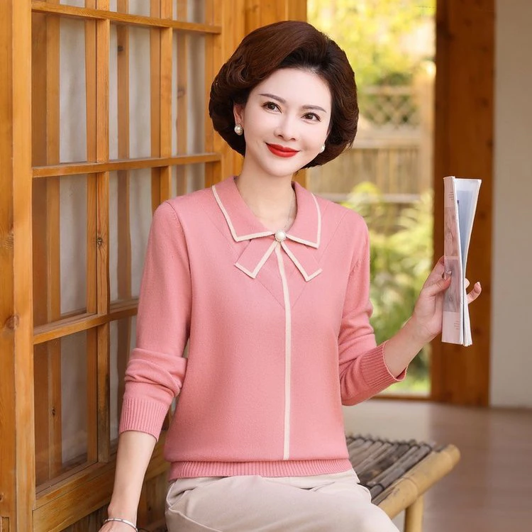 中老年妈妈装秋季时尚气质宽松洋气长袖针织衫2462