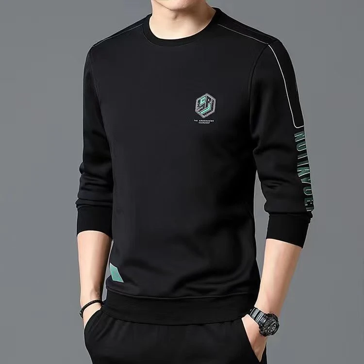 男士长袖t恤加绒加厚休闲卫衣中青年宽松体恤秋冬装上衣服小衫潮T