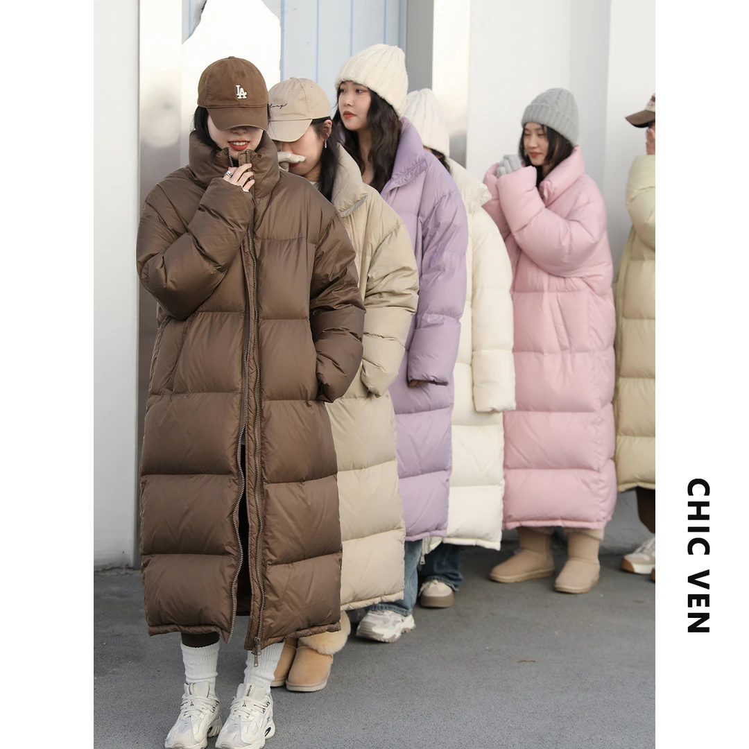 CHICVEN 冬季新款加厚羽绒服白鸭绒宽松外套女123DW10936