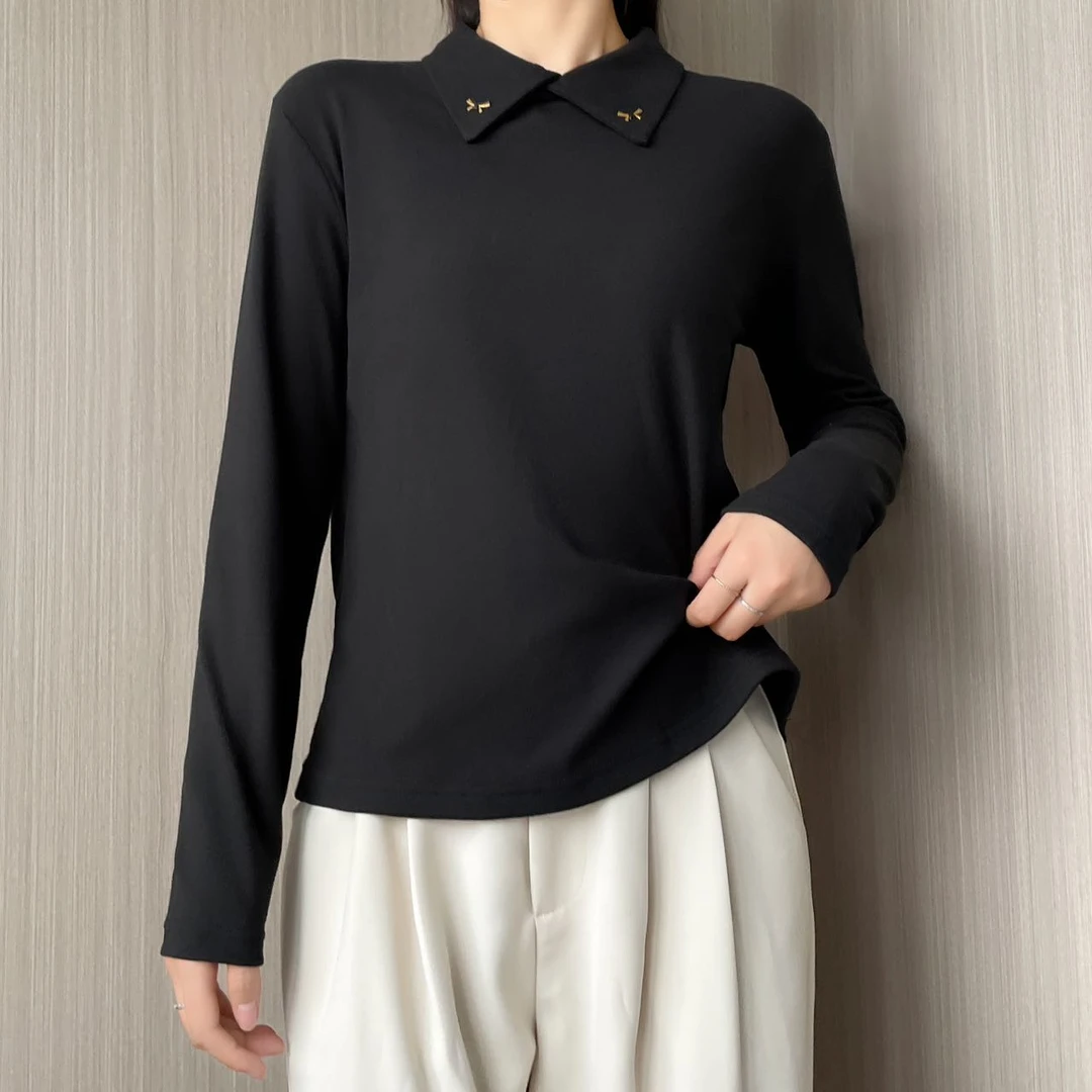 【线下199】秋冬新款！椰绒翻领打底衫~时尚百搭衬衫领休闲长袖H656