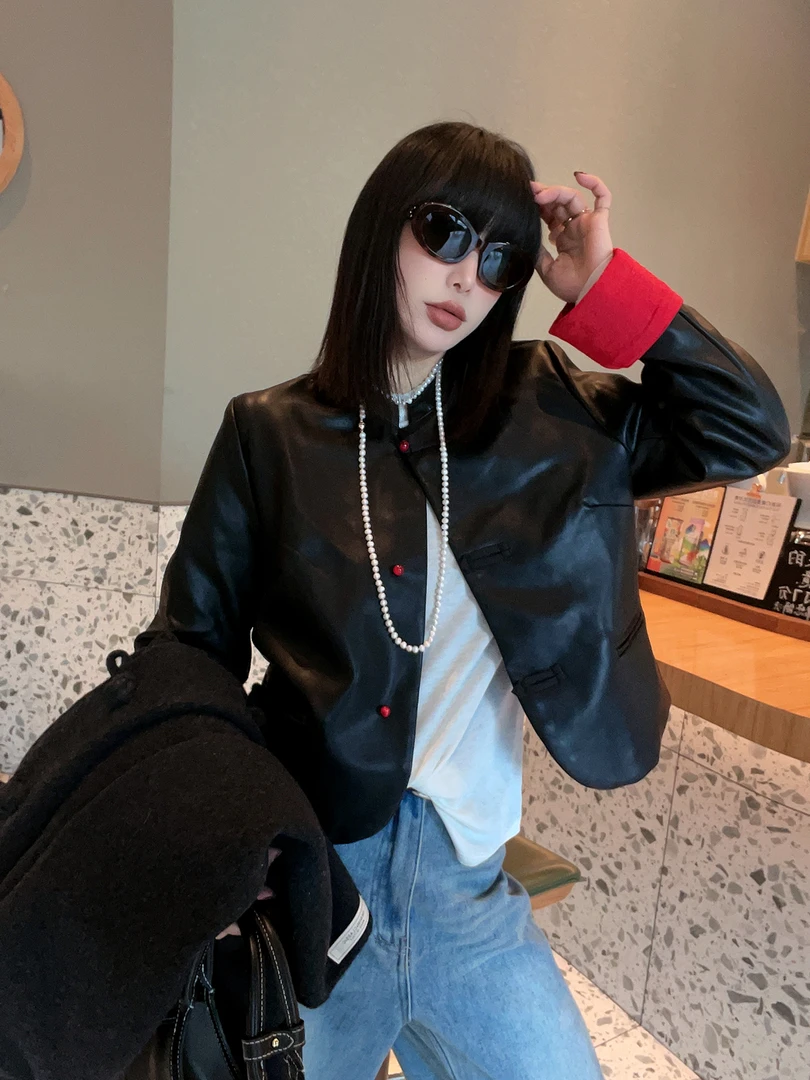 【国潮皮衣新中式穿搭】外套女2024早春新款高级感超好看上衣