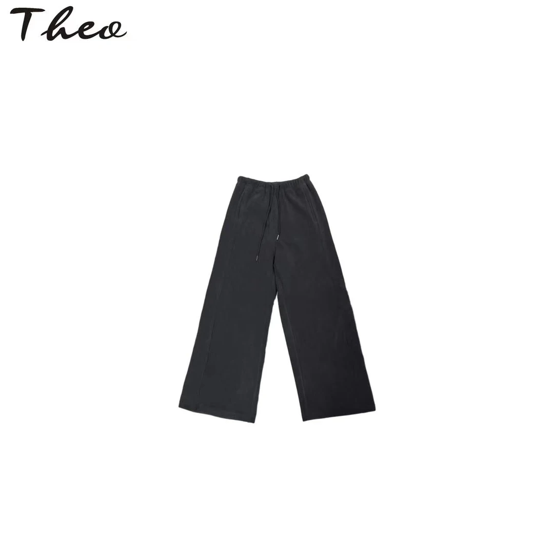 【松紧腰抽绳宽松坑条纹理感长裤】显瘦拖地休闲裤女库洛米卫裤简约