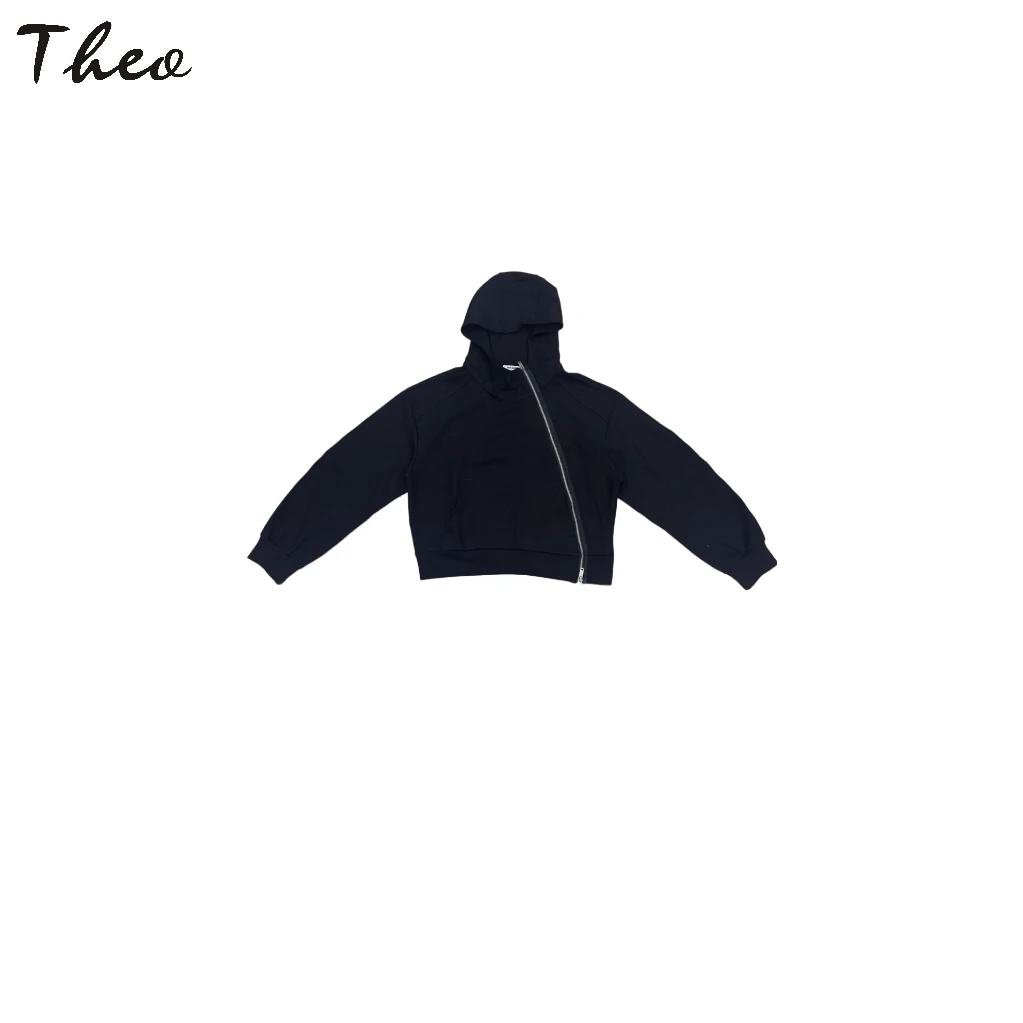 双头斜拉链连帽休闲百搭慵懒风卫衣