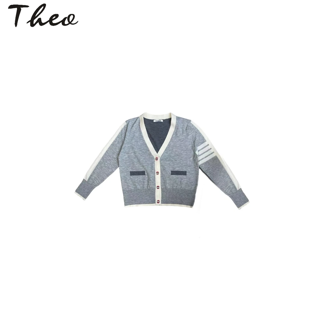 【条纹撞色四条杠宽松毛衣】学院风针织开衫