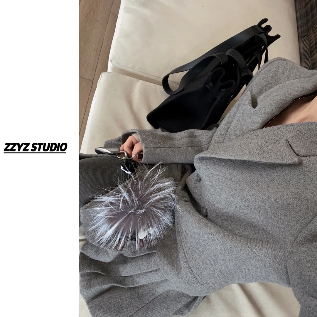 Miu系高级感纯色双单扣长袖通勤宽松休闲中长款西装外套 32556