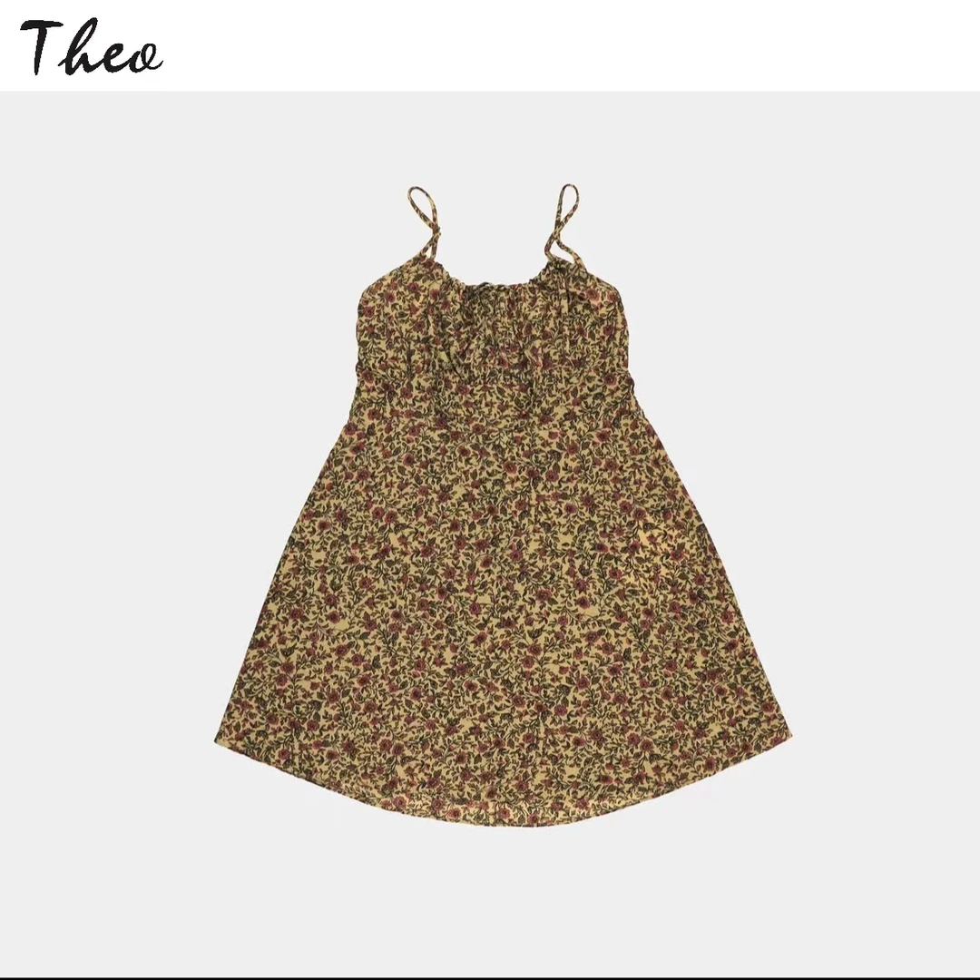 法式性感洋气高级感碎花吊带收腰显瘦连衣裙女