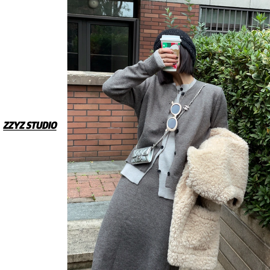 【ZZYZ】“云雾相拥”显瘦慵懒风软糯假两件毛衣➕半身裙套装