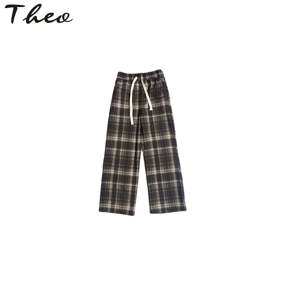【两色复古格子阔腿裤】高腰厚款秋冬休闲百搭宽松保暖经典格子裤
