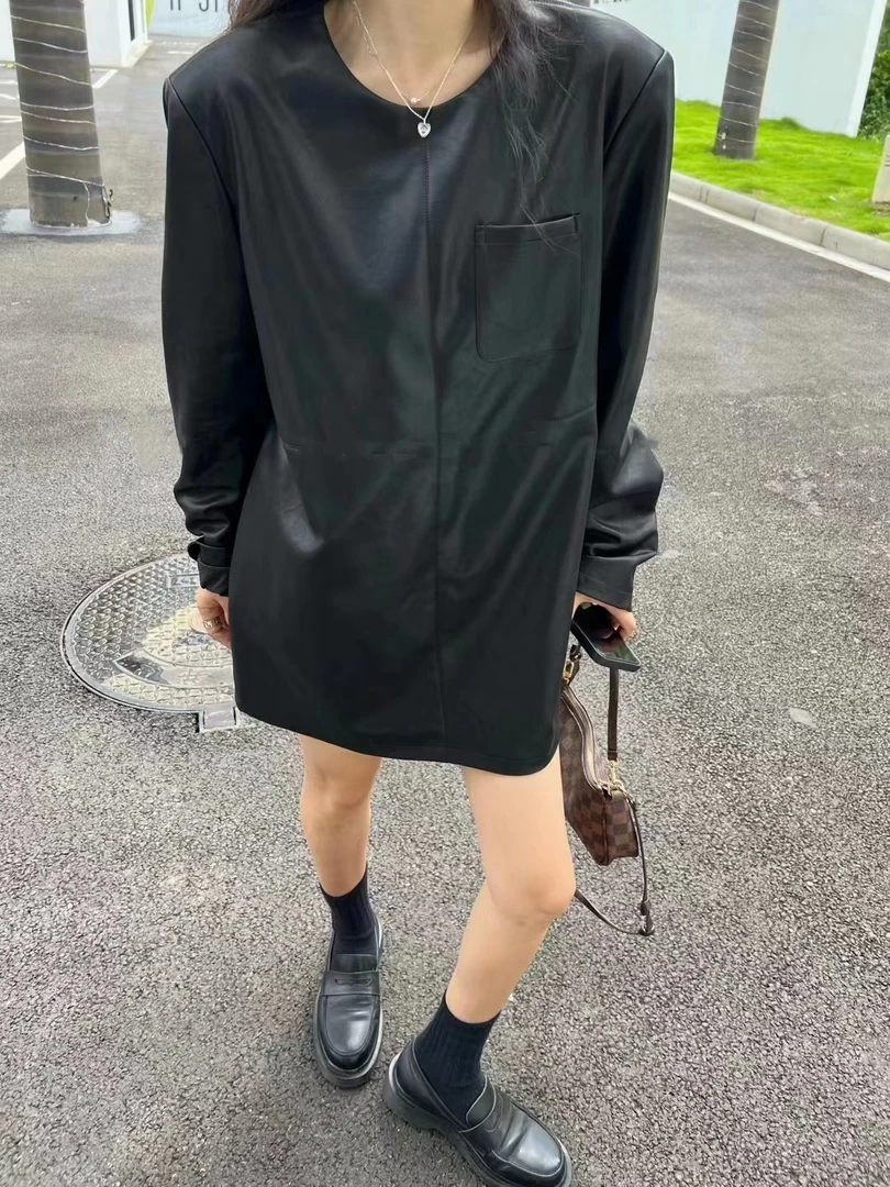 【高级感黑色皮裙】美式休闲街头风御姐pu软皮裙连衣裙