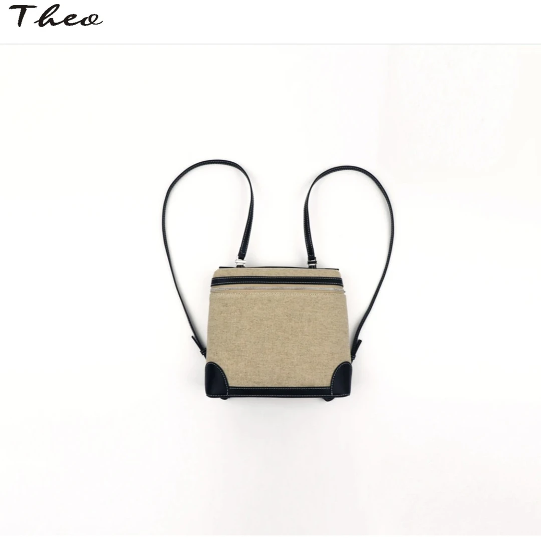 小众复古·撞色设计拼接手提饭盒包双肩包