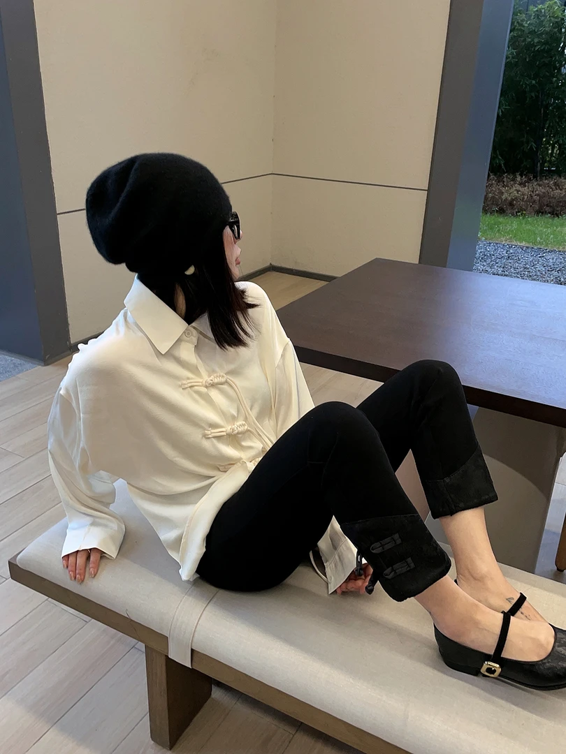 【国风盘扣烟管裤女】2024春季新款修身显瘦新中式九分直筒休闲裤子