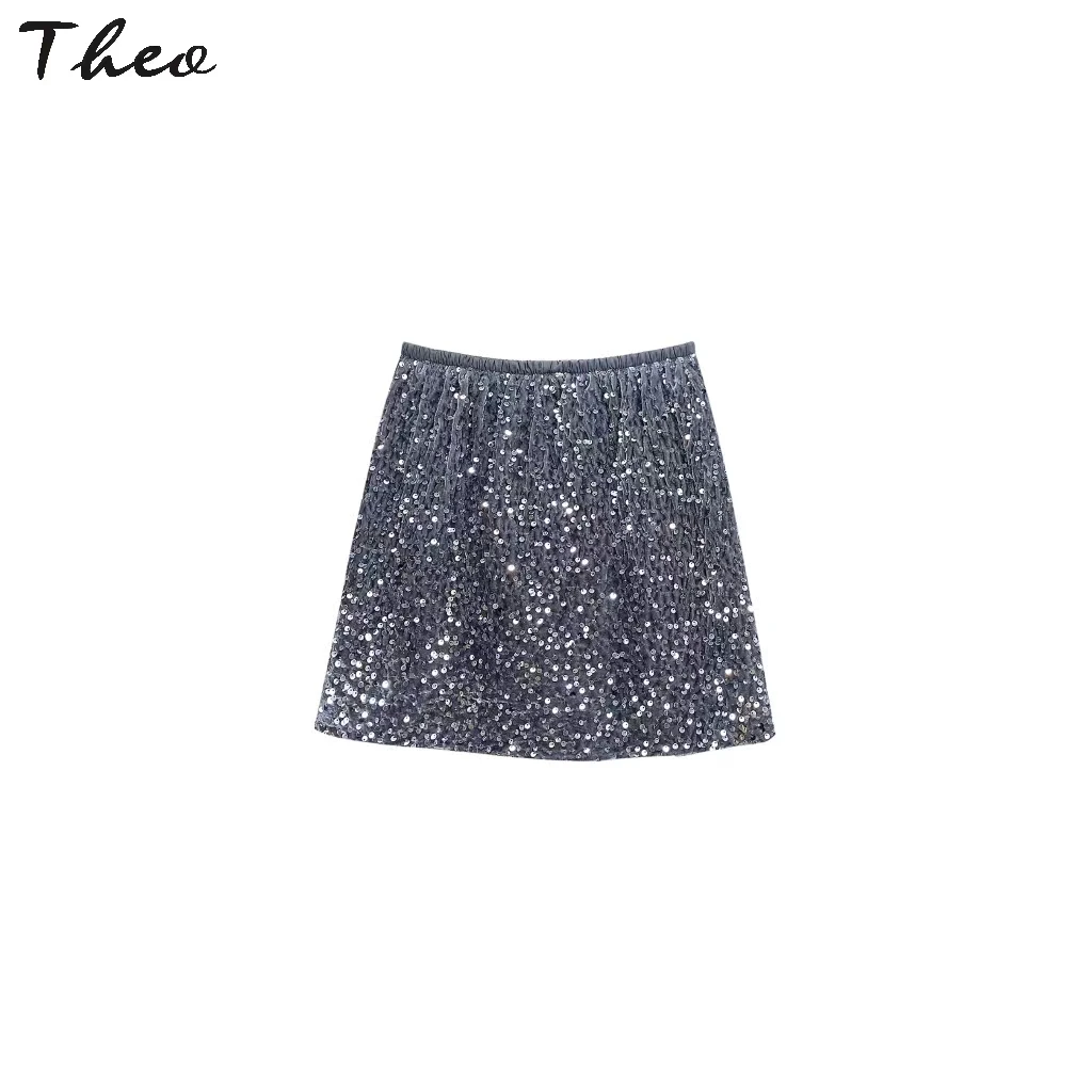 超闪重工亮片短裙A字版气质显瘦百搭休闲半身裙高腰复古半身裙