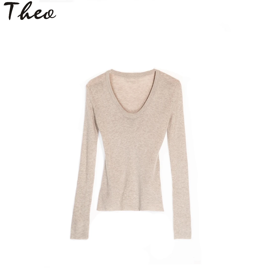 大U领针织衫修身显瘦打底衫时髦内搭毛衣洋气上衣